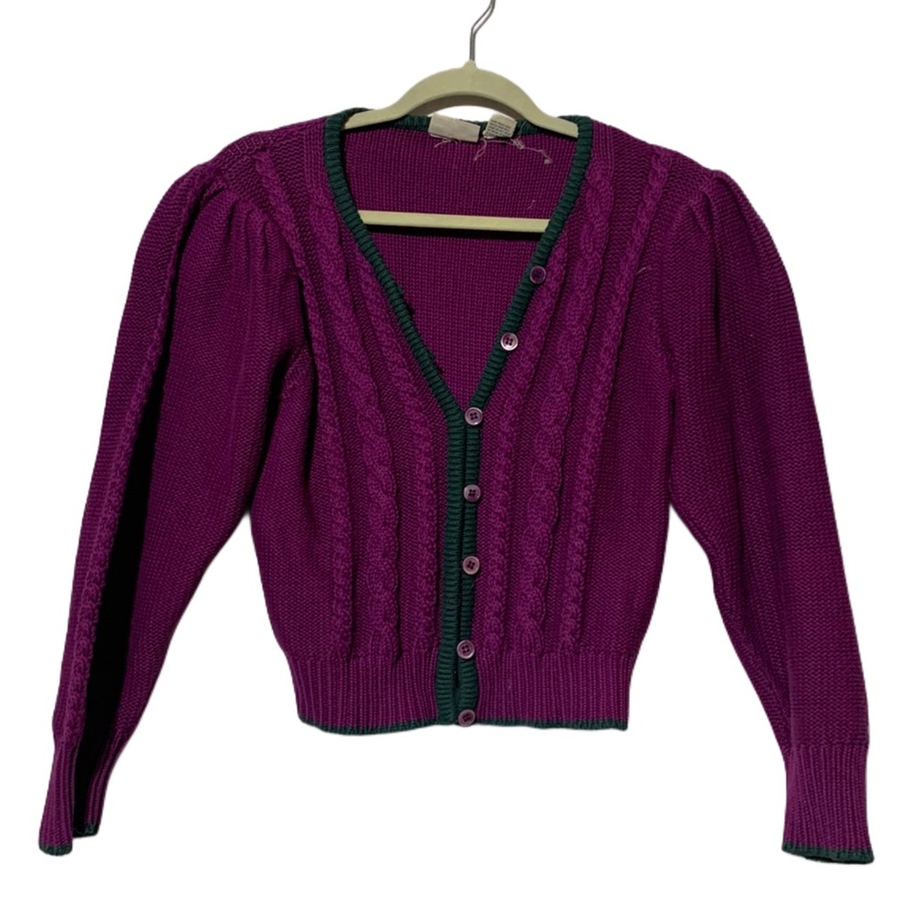 Vintage Purple Cardigan with Green Trim